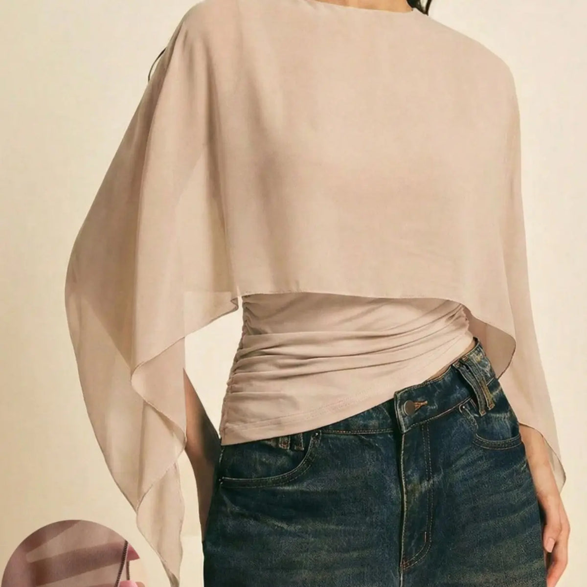 Elegant Minimalist Asymmetrical Basic Blouse Shirts for Women, round Neck, Batwing Sleeve Design, Perfect for Daily Wear & Casual, Stylish Ladies' Top