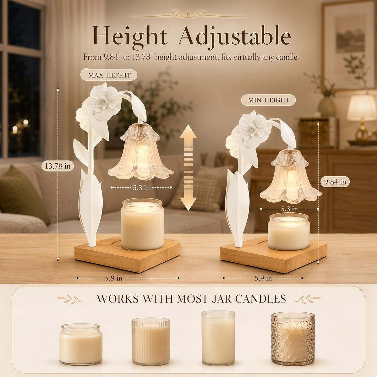 Candle Warmer Lamp with Timer Dimmer, Adjustable Height Flower Candle Lamp