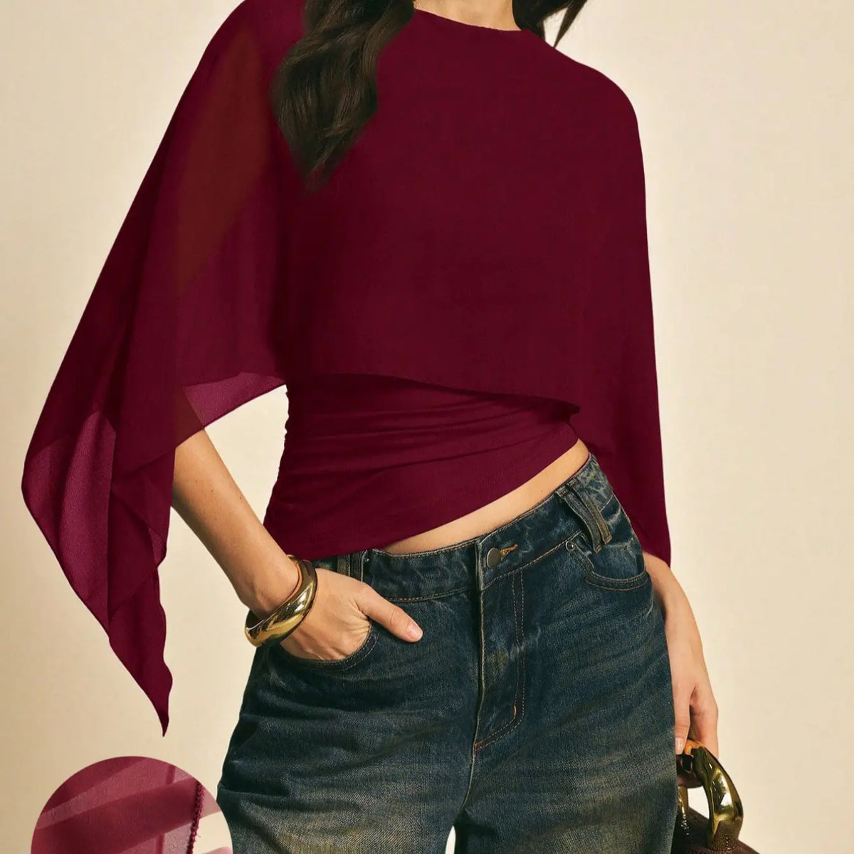 Elegant Minimalist Asymmetrical Basic Blouse Shirts for Women, round Neck, Batwing Sleeve Design, Perfect for Daily Wear & Casual, Stylish Ladies' Top