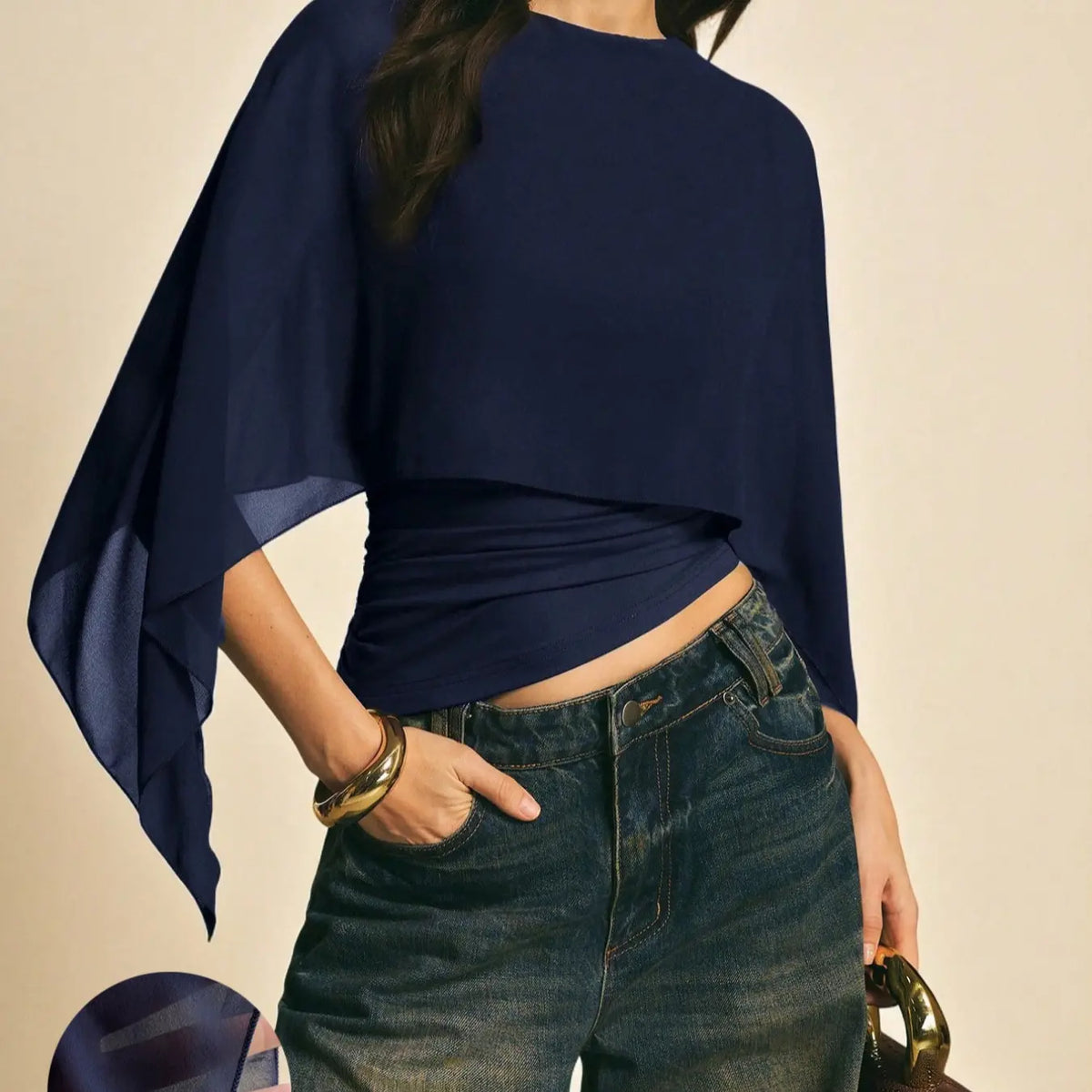 Elegant Minimalist Asymmetrical Basic Blouse Shirts for Women, round Neck, Batwing Sleeve Design, Perfect for Daily Wear & Casual, Stylish Ladies' Top