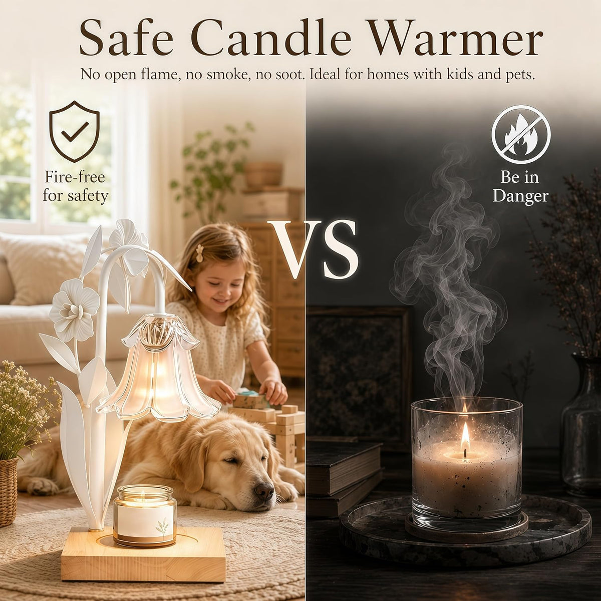 Candle Warmer Lamp with Timer Dimmer, Adjustable Height Flower Candle Lamp