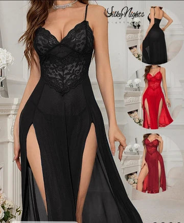 Full Net Stretchable Gown with Thong