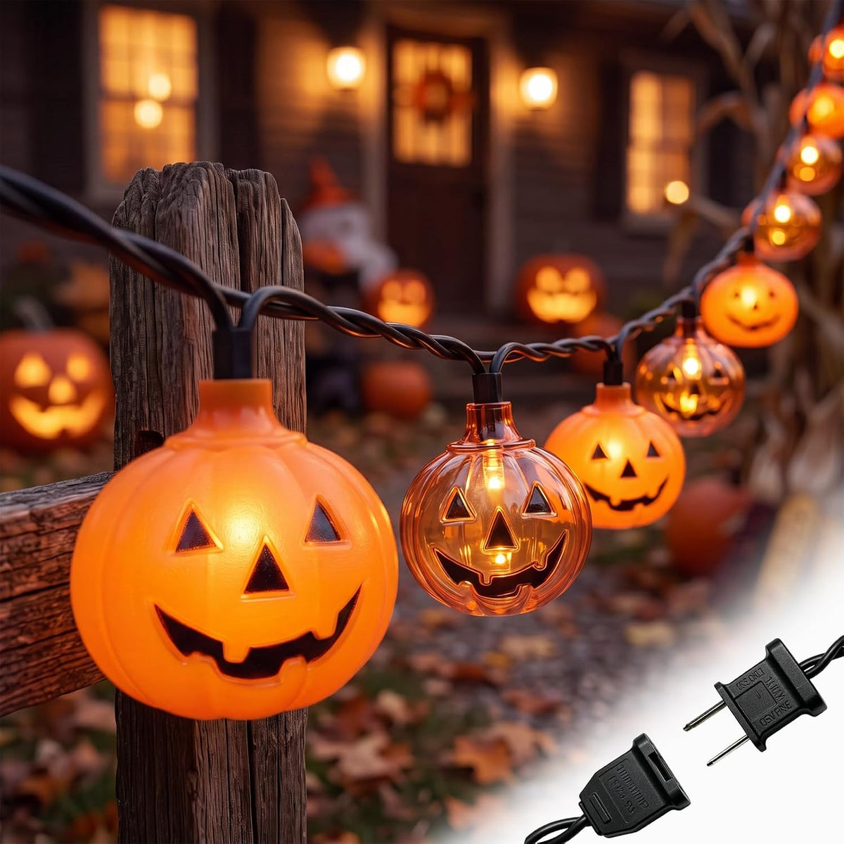 Halloween Pumpkin String Lights, 8.5FT 10 LED Plug in Yard Porch Light