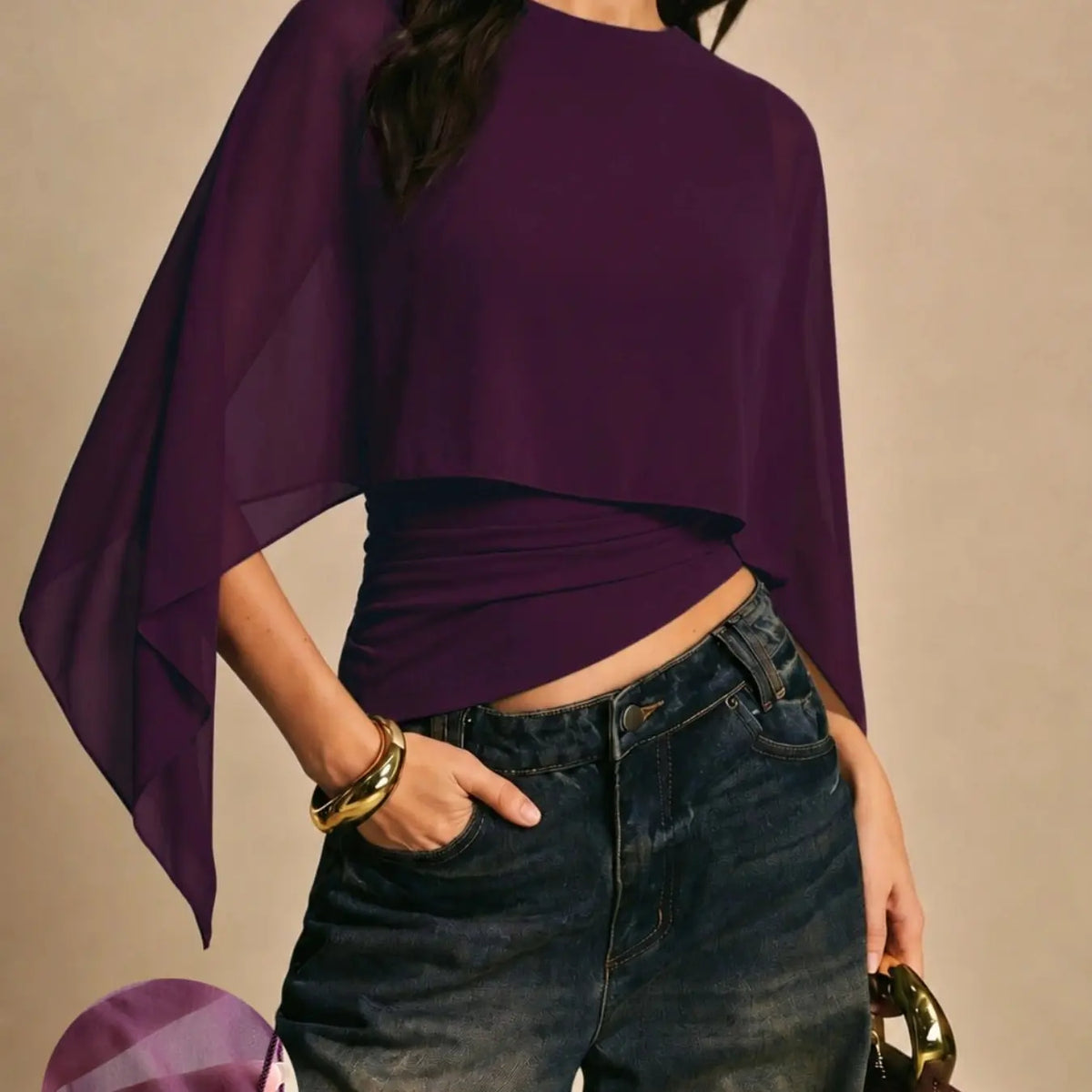 Elegant Minimalist Asymmetrical Basic Blouse Shirts for Women, round Neck, Batwing Sleeve Design, Perfect for Daily Wear & Casual, Stylish Ladies' Top