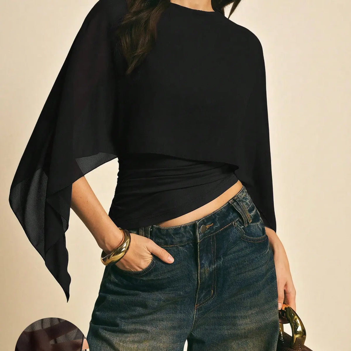 Elegant Minimalist Asymmetrical Basic Blouse Shirts for Women, round Neck, Batwing Sleeve Design, Perfect for Daily Wear & Casual, Stylish Ladies' Top