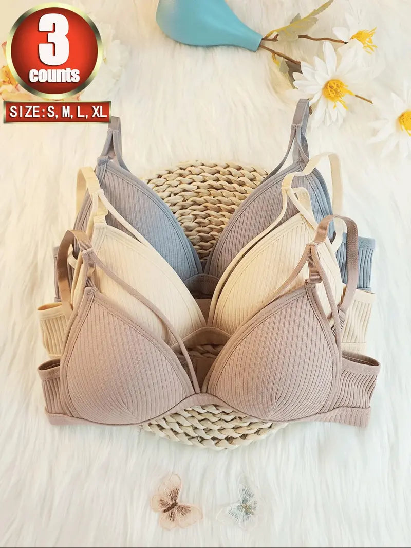 Women'S Plain Wireless Fitted Knit Everyday Bra, Soft Comfortable Adjustable Strap Bra for Daily Wear, Ladies Lingerie for All Seasons, Underwear, Casual, Adjustable Strap Bralette, Cutout Bra