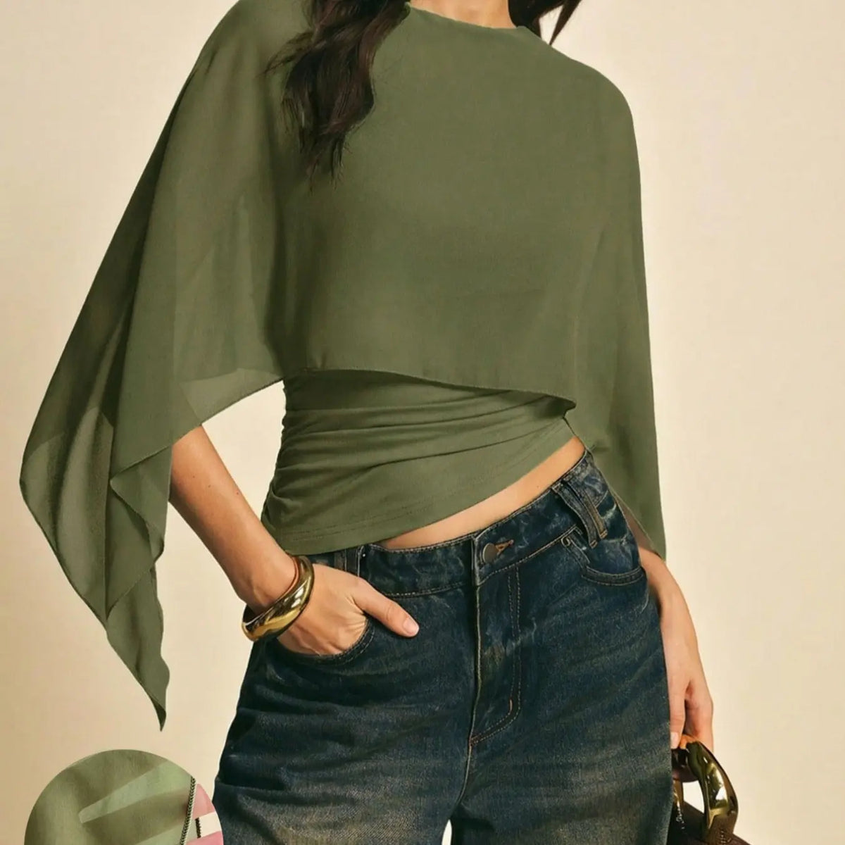 Elegant Minimalist Asymmetrical Basic Blouse Shirts for Women, round Neck, Batwing Sleeve Design, Perfect for Daily Wear & Casual, Stylish Ladies' Top